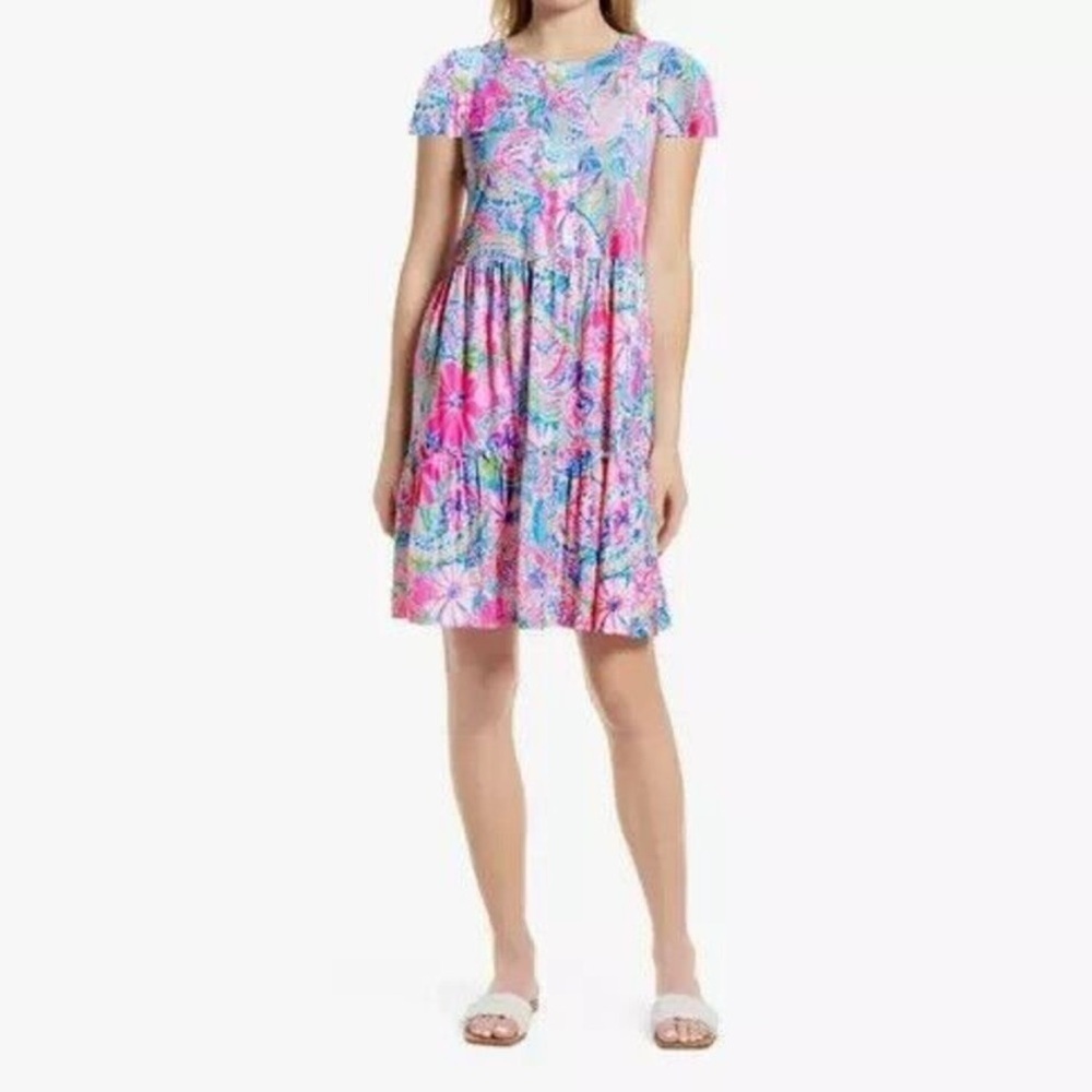 Lilly Pulitzer Geanna Short Sleeve Dress In Flock Full Of Fun Multicolor
